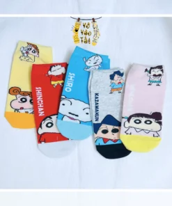 Set 5 đôi tất cổ ngắn Shinchan – cotton mềm, thấm hút tốt, họa tiết dễ thương
