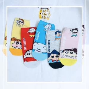 Set 5 đôi tất cổ ngắn Shinchan – cotton mềm, thấm hút tốt, họa tiết dễ thương